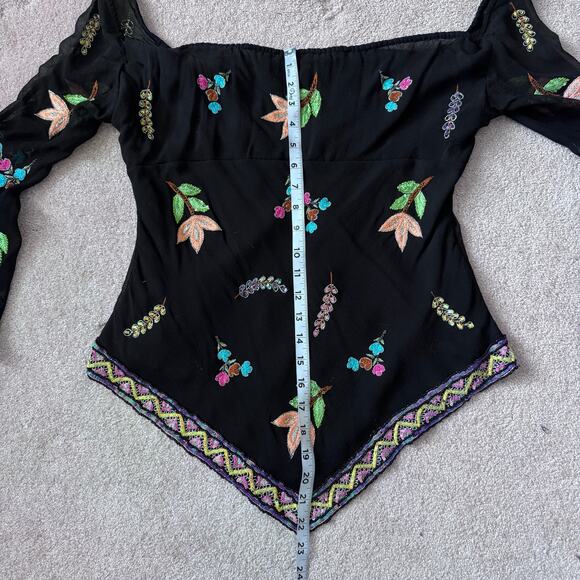 Boston Proper Silk Sheer Embroidered Sequin Off Shoulder Top Women's Large Fairy - Picture 10 of 12